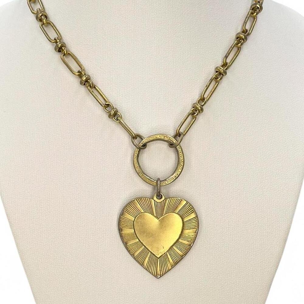 Brinker + Eliza The Best Is Yet To Come 24K Antique Gold Heart Sunburst Necklace